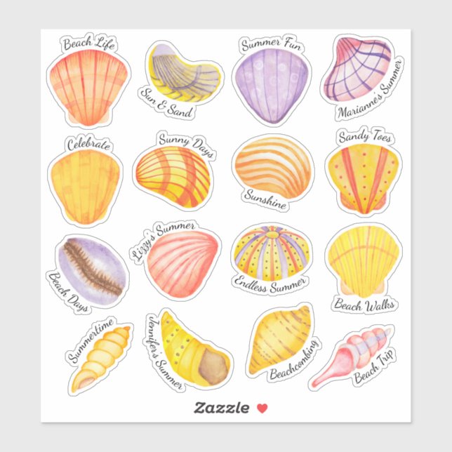 Wasserfarbe Seashells Vinyl Stickers Aufkleber (Blatt)