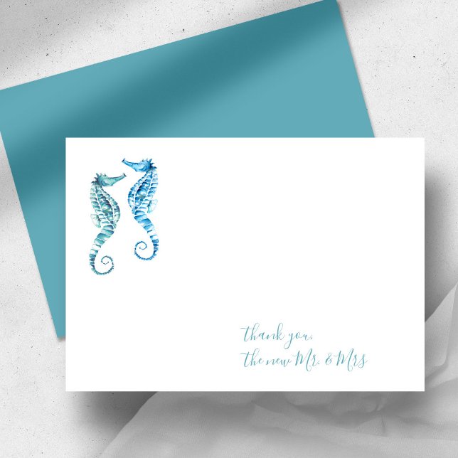 Wasserfarbe Seepferd Danke Stationery Mitteilungskarte (Beach wedding thank you cards watercolor seahorse art by Victoria Grigaliunas of Do Tell A Belle)