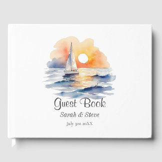 Wasserfarbe Segelboot Sonnenuntergang Seascape Hoc Gästebuch