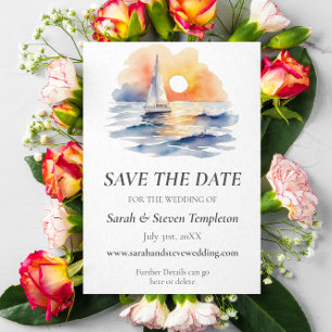 Wasserfarbe Segelboot Sonnenuntergang Seascape Hoc Save The Date