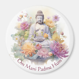 Wasserfarbe Serene Buddha Rosa Gelbe Blumen Kunst, Magnet