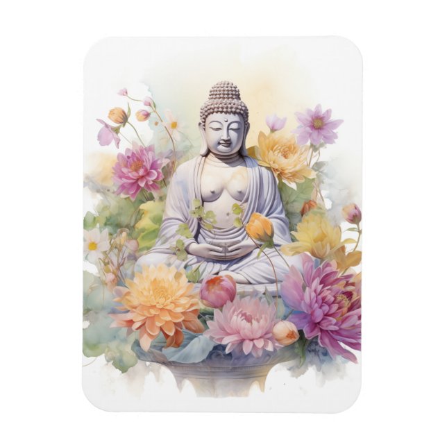 Wasserfarbe Serene Buddha Rosa Gelbe Blumen Kunst, Magnet (Vertikal)