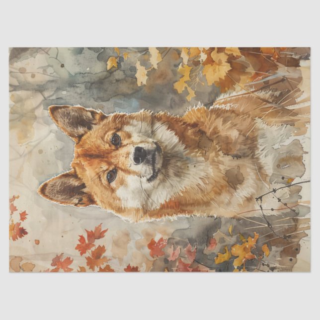 Wasserfarbe Shiba Inu Decoupage Seidenpapier (Vorderseite)