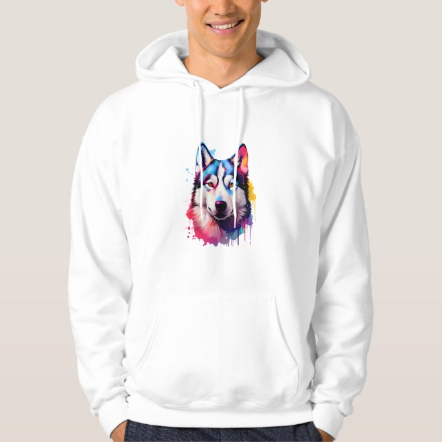 Wasserfarbe Sibirische Husky Farben Kunst Hoodie (Vorderseite)