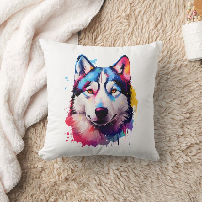 Wasserfarbe Sibirische Husky Farben Kunst Kissen (Decke)
