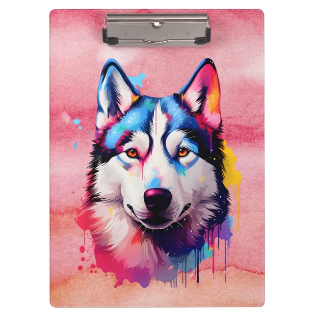 Wasserfarbe Sibirische Husky Farben Kunst Klemmbrett (Vorderseite)