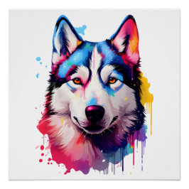 Wasserfarbe Sibirische Husky Farben Kunst Poster