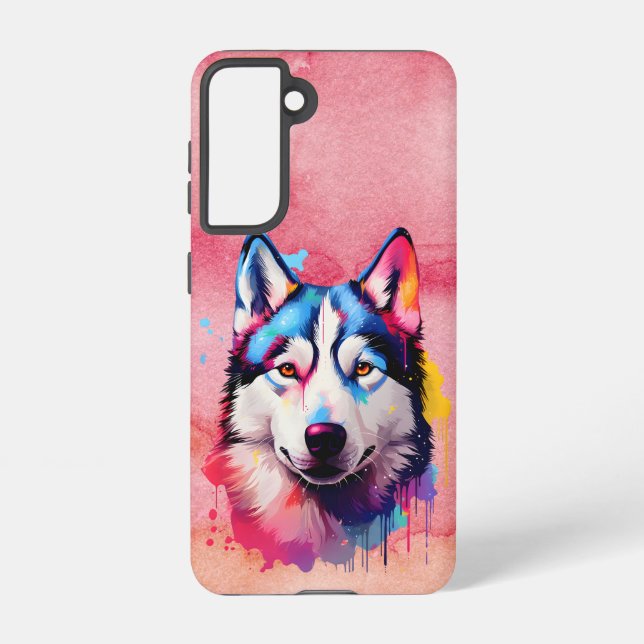 Wasserfarbe Sibirische Husky Farben Kunst Samsung Galaxy Hülle (Rückseite)