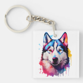 Wasserfarbe Sibirische Husky Farben Kunst Schlüsselanhänger