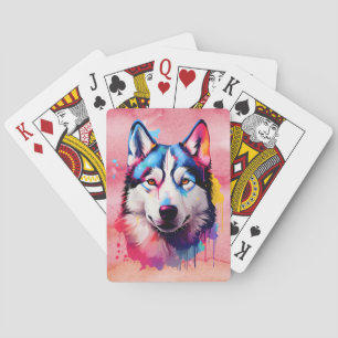Wasserfarbe Sibirische Husky Farben Kunst Spielkarten