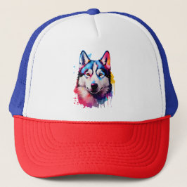 Wasserfarbe Sibirische Husky Farben Kunst Truckerkappe
