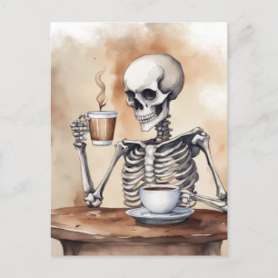 Wasserfarbe Skeleton Genuss Kaffee Postkarte
