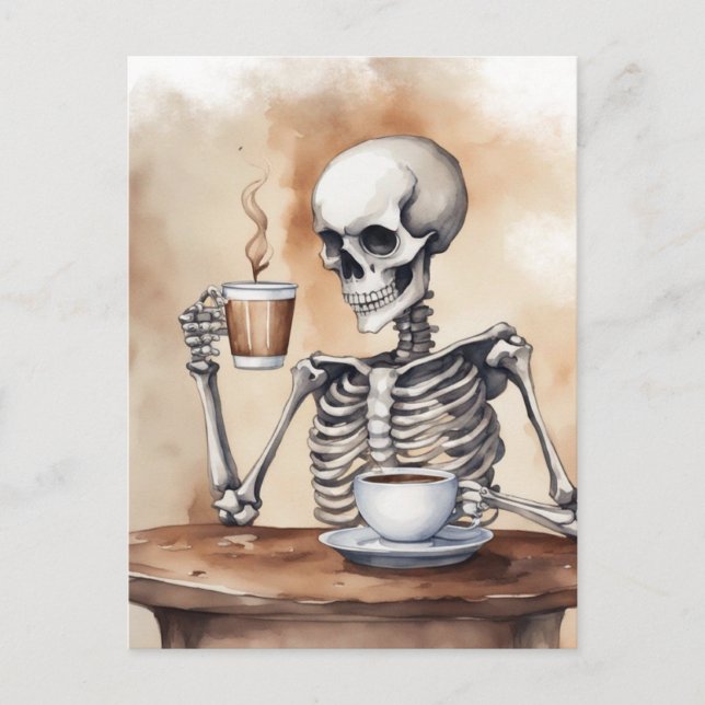 Wasserfarbe Skeleton Genuss Kaffee Postkarte (Vorderseite)