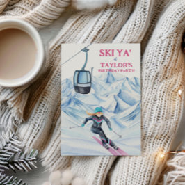 Wasserfarbe Skifahren Party Einladung