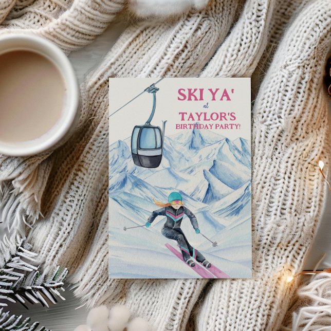Wasserfarbe Skifahren Party Einladung (Von Creator hochgeladen)