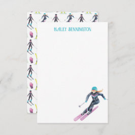Wasserfarbe Skifahren Personalisiert Dankeskarte