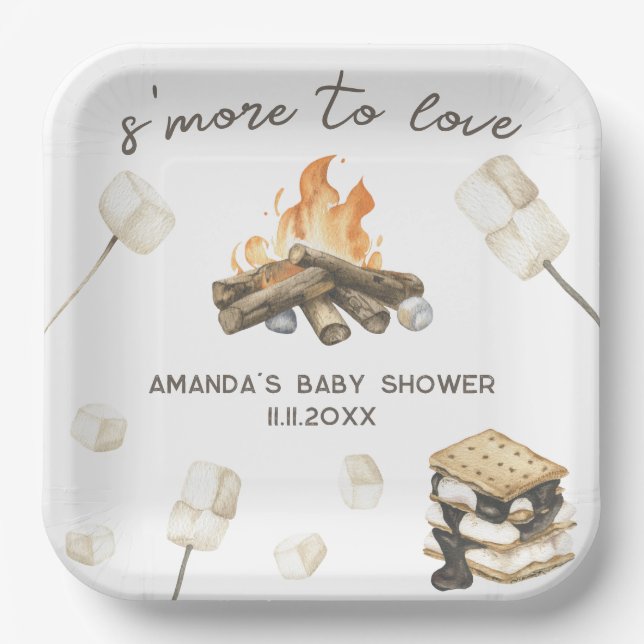 Wasserfarbe S'more Babydusche Pappteller (Vorderseite)