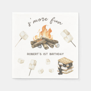 Wasserfarbe S'more Campfire 1. Geburtstag Serviette