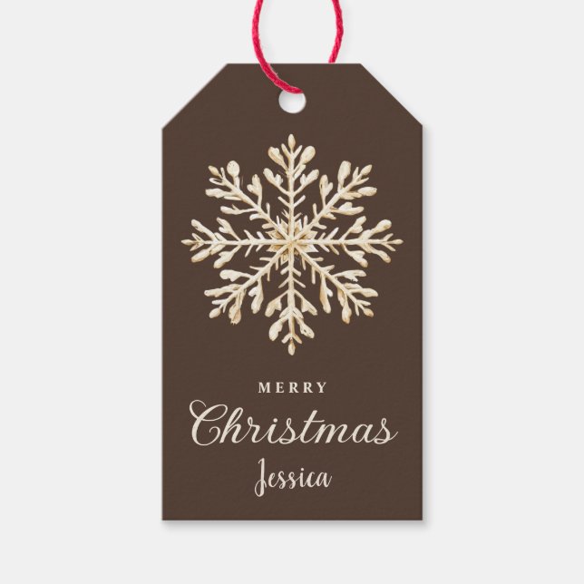 Wasserfarbe Snowflake Braun Custom Weihnachten Geschenkanhänger (Vorderseite)