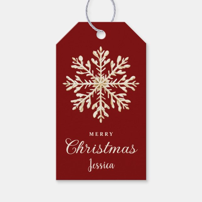Wasserfarbe Snowflake Red Custom Weihnachten Geschenkanhänger (Vorderseite)