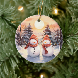 Wasserfarbe Snowman Couple Weihnachtsschmuck