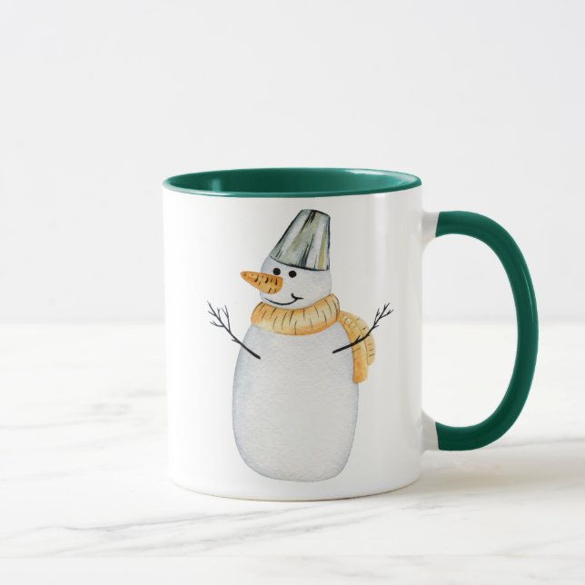 Wasserfarbe Snowman Grün Weihnachtskaffee Tasse (Rechts)