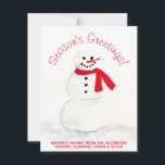 Wasserfarbe Snowman Jahreszeit Grüße mit Foto Feiertagskarte<br><div class="desc">Diese lustige Urlaubskarte verfügt über einen niedlichen handgemalten Aquarellschneemann mit Karottennase und rotem Schal. Der Gruß lautet: Die Grüße der Jahreszeit! Aber es kann auf alles angepasst werden, was Sie wollen. Darunter ist Platz für eine kurze Notiz oder Unterschrift. Die Rückseite der Karte hat Platz für Ihr Foto und eine...</div>