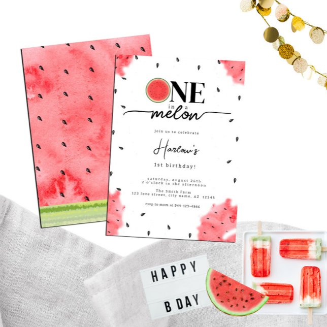 Wasserfarbe Sommer eins im Melon Rote Wassermelone Einladung (Von Creator hochgeladen)