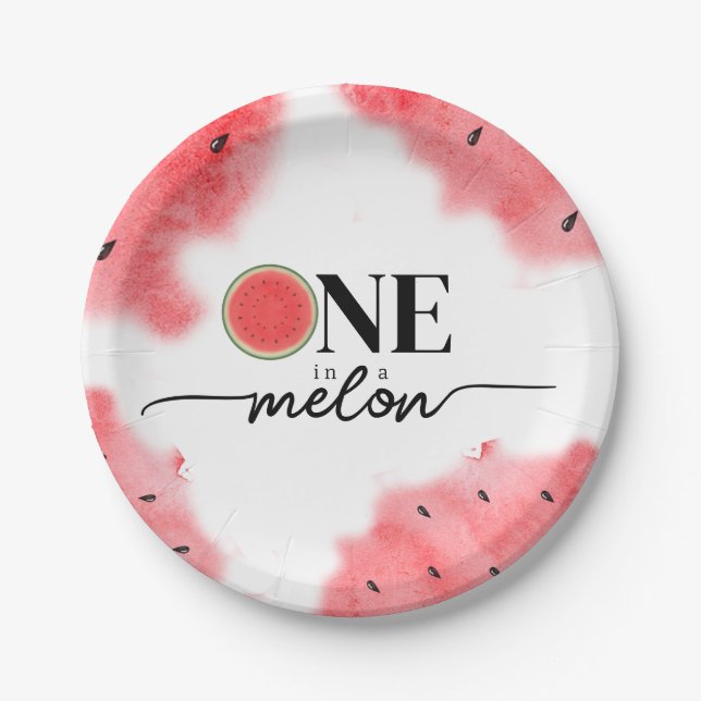 Wasserfarbe Sommer eins im Melon Rote Wassermelone Pappteller (Vorderseite)