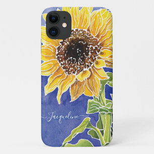 Wasserfarbe Sonnenblume Batik Blau und Gelb Blüte Case-Mate iPhone Hülle