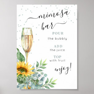 Wasserfarbe Sonnenblume Mimosa Bar Zeichen Poster