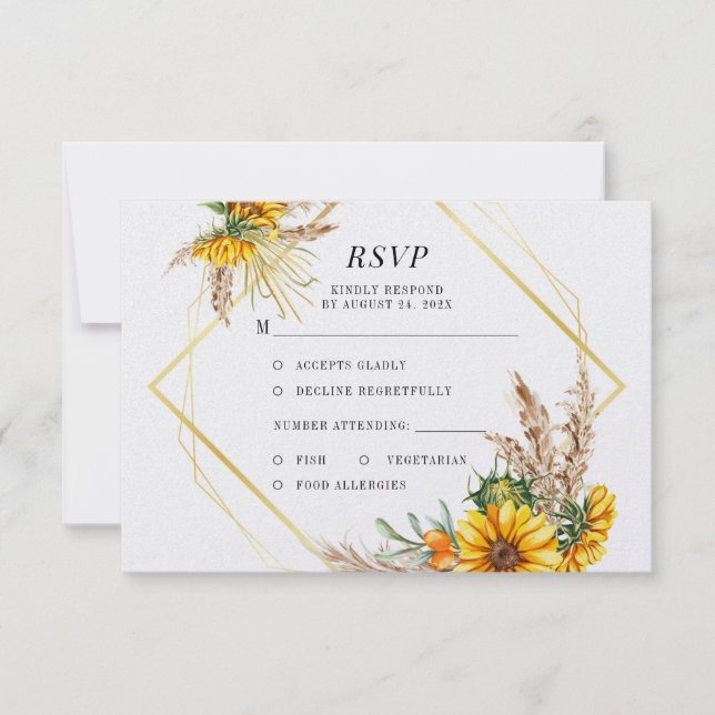 Wasserfarbe Sonnenblume Rustikale Hochzeit RSVP Karte (Vorderseite)