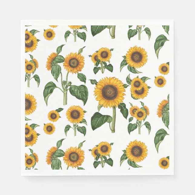 Wasserfarbe Sonnenblumen Botanische Blattpflanzen Serviette (Vorderseite)