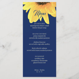 Wasserfarbe Sonnenblumen dunkelblau Minimalistisch Menükarte