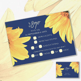 Wasserfarbe Sonnenblumen dunkelblaue Hochzeit RSVP Karte