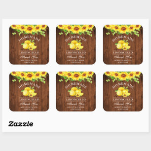 Wasserfarbe Sonnenblumen Lemons Limoncello Holz Quadratischer Aufkleber