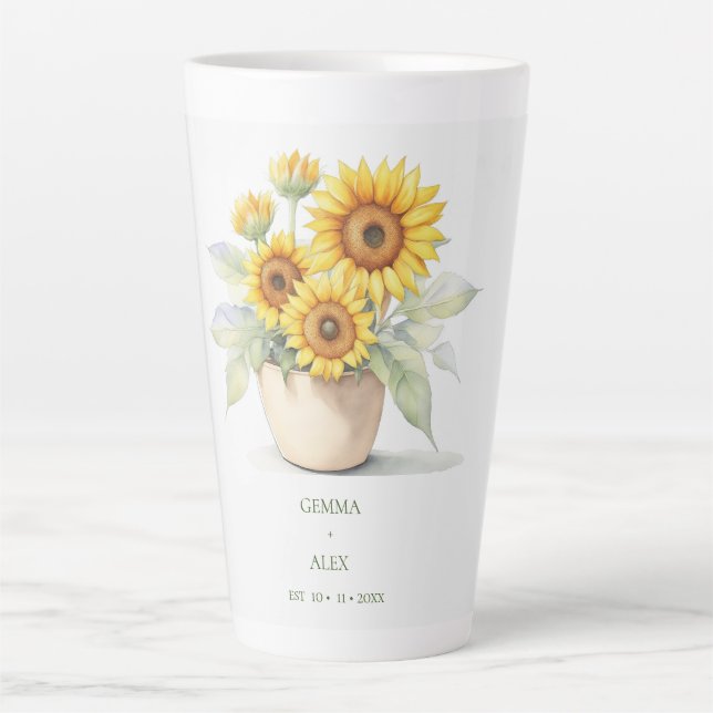 Wasserfarbe Sonnenblumen Personalisiert Newlywings Milchtasse (Vorderseite)