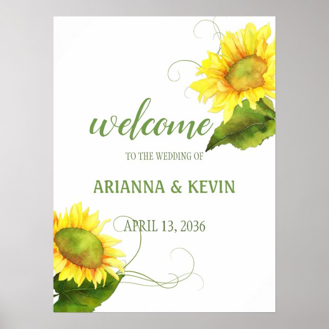 Wasserfarbe Sonnenblumen Weingarten Hochzeit Poster (Vorne)