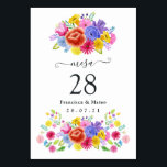 Wasserfarbe Spanische Fiesta Hochzeit Tischnummer<br><div class="desc">Aquarellfarbene Blumenfiesta Hochzeitskarten,  die schnell und einfach auf Spanisch angepasst werden können.</div>