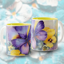 Wasserfarbe Springtime Lila Butterfly Keramik Tass