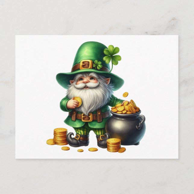 Wasserfarbe St Patrick Leprechaun Pot of Gold Postkarte (Vorderseite)