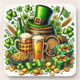 Wasserfarbe St Patrick's Day Beer, Coins & Kleebla Getränkeuntersetzer