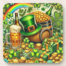 Wasserfarbe St Patrick's Day Beer, Coins & Kleebla Getränkeuntersetzer