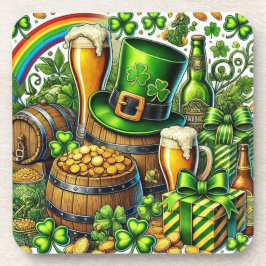 Wasserfarbe St Patrick's Day Beer, Coins & Kleebla Getränkeuntersetzer
