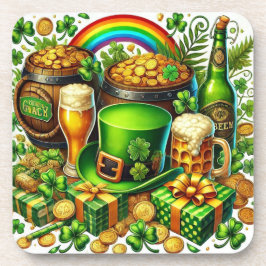 Wasserfarbe St Patrick's Day Beer, Coins & Kleebla Getränkeuntersetzer