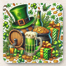 Wasserfarbe St Patrick's Day Beer, Coins & Kleebla Getränkeuntersetzer