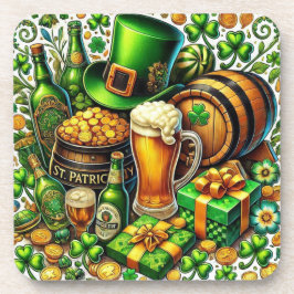 Wasserfarbe St Patrick's Day Beer, Coins & Kleebla Getränkeuntersetzer