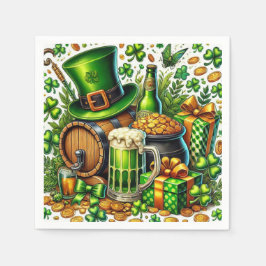 Wasserfarbe St Patrick's Day Beer, Coins & Kleebla Serviette