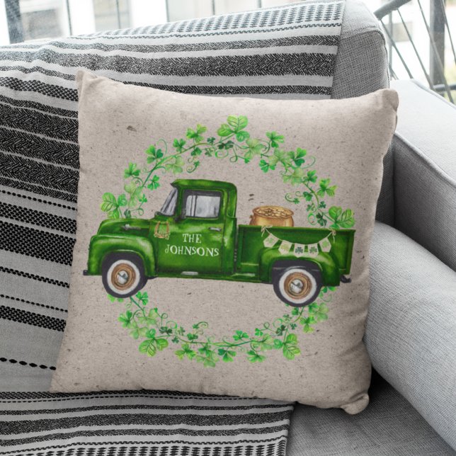 Wasserfarbe St. Patrick's Day Green Truck Clover Kissen (Von Creator hochgeladen)