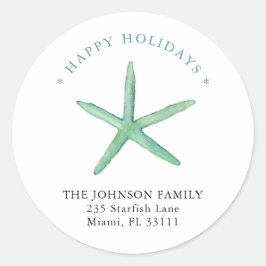 Wasserfarbe Starfish Happy Holiday Adresse Runder Aufkleber